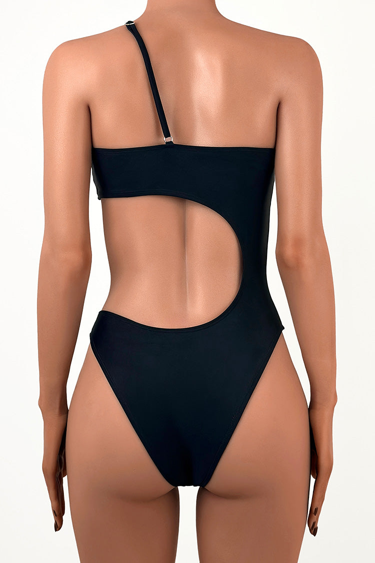 Asymmetric Ruched Cutout High Cut Brazilian Cheeky One Piece Swimsuit