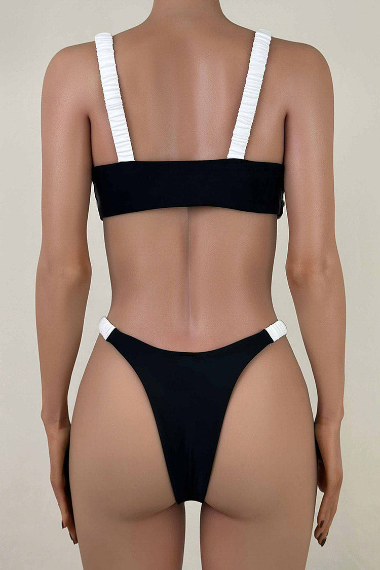 Athletic Contrast Scrunch Side High Leg Brazilian Cheeky Bralette Bikini Set