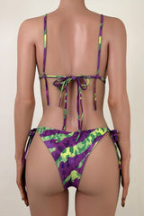 Jungle Contrast Leopard Strappy Tie Side Scrunch Cheeky Triangle Bikini Set