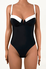 Retro Contrast Trim Underwire Cutout Brazilian Cheeky One Piece Swimsuit