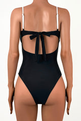 Retro Contrast Trim Underwire Cutout Brazilian Cheeky One Piece Swimsuit