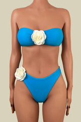 Romantic Rosette High Cut Brazilian Cheeky Ruched Bandeau Bikini Set