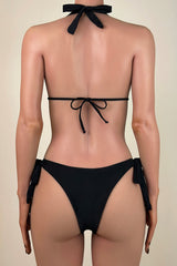 Sexy Braided Detail Brazilian Cheeky Halter Slide Triangle Bikini Set