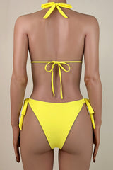 Sexy Crystal Embellished Brazilian Cheeky Halter Slide Triangle Bikini Set