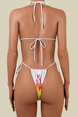 Sexy Fire Print Tie String Brazilian Cheeky Halter Triangle Bikini Set