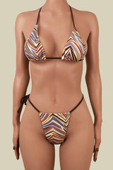 Sexy Geometric Print Tie String Brazilian Cheeky Halter Triangle Bikini Set