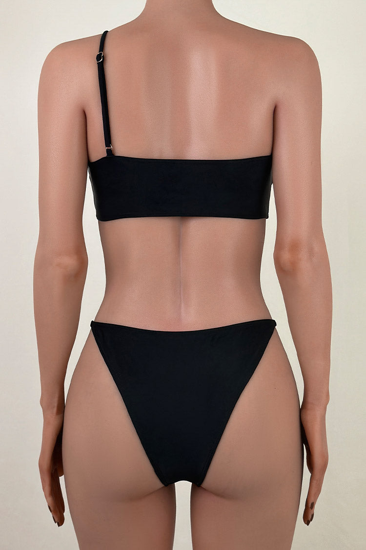 Sexy One Shoulder Cut Out String Cheeky Monokini One Piece Swimsuit