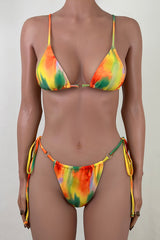 Tropical Tie Dye O Ring Strappy Cheeky Micro Triangle Bikini Set