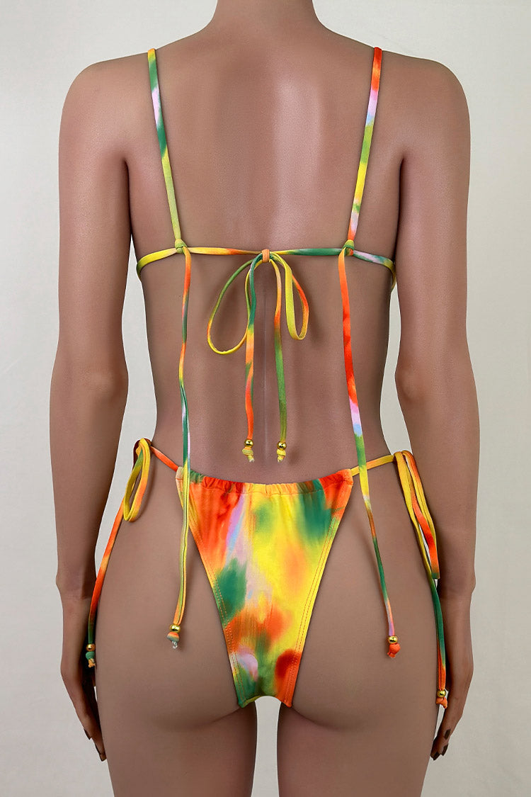 Tropical Tie Dye O Ring Strappy Cheeky Micro Triangle Bikini Set