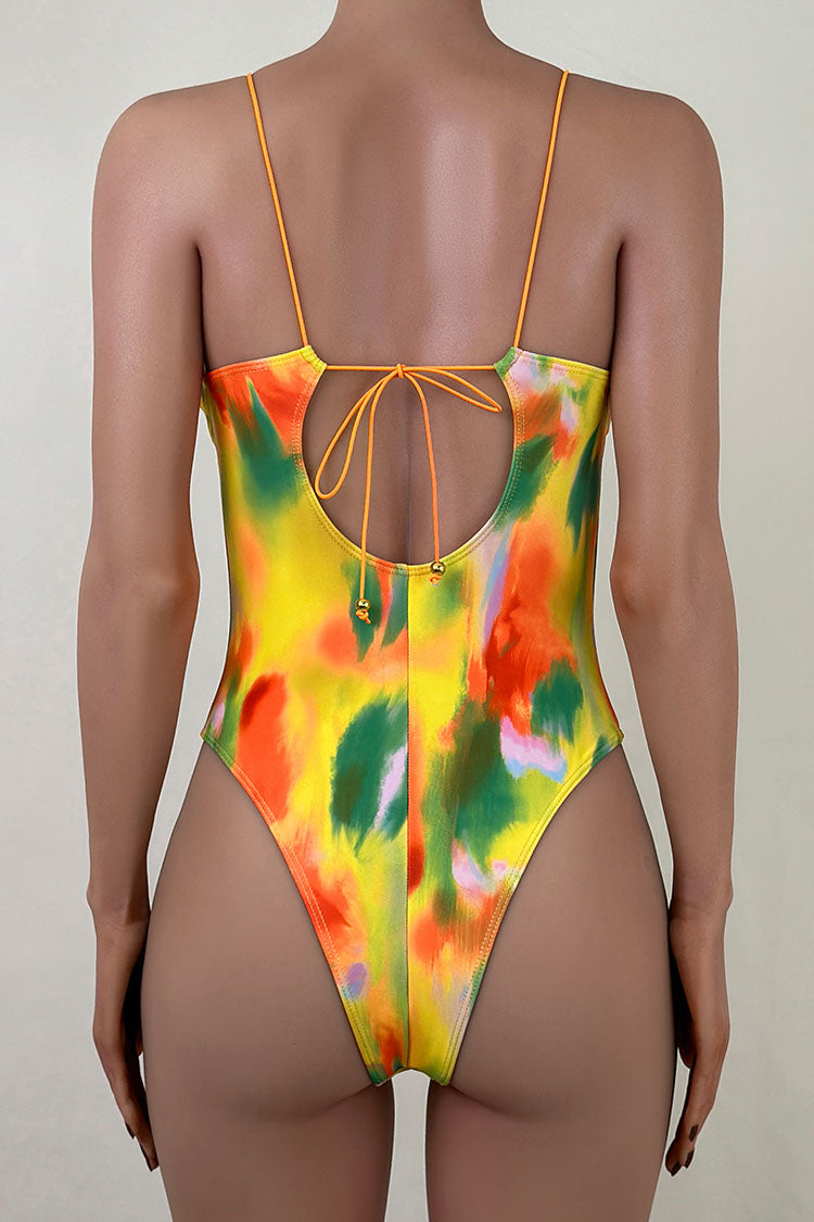 Sexy Plunge Tiny Tie Back Brazilian Cheeky Cutout One Piece Swimsuit