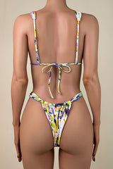 Sexy Ruched High Cut Brazilian Cheeky Scrunch Floral Slide Triangle Bikini Set