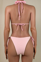 Sexy Strappy Tie String Ribbed Brazilian Cheeky Halter Micro Triangle Bikini Set