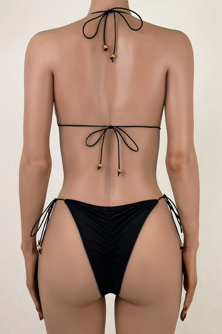 Sexy Tie String Brazilian Cheeky Scrunch Micro Slide Triangle Bikini Set