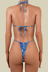 Sexy Wavy Print String Brazilian Cheeky O Ring Halter Micro Triangle Bikini Set