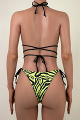 Sexy Zebra Tie Side Brazilian Cheeky Wrapped Slide Triangle Halter Bikini Set