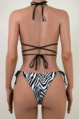 Sexy Zebra Tie Side Brazilian Cheeky Wrapped Slide Triangle Halter Bikini Set