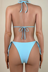 Shiny Rhinestone Tie String Brazilian Cheeky Halter Slide Triangle Bikini Set