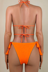 Strappy Crystal Chain Crinkled Brazilian Cheeky Halter Slide Triangle Bikini Set