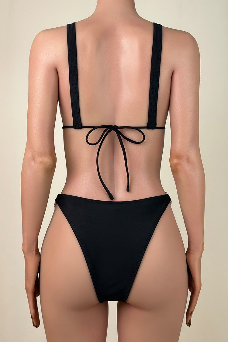 Strappy Crystal Embellished Brazilian Cheeky Tie Back Triangle Bikini Set