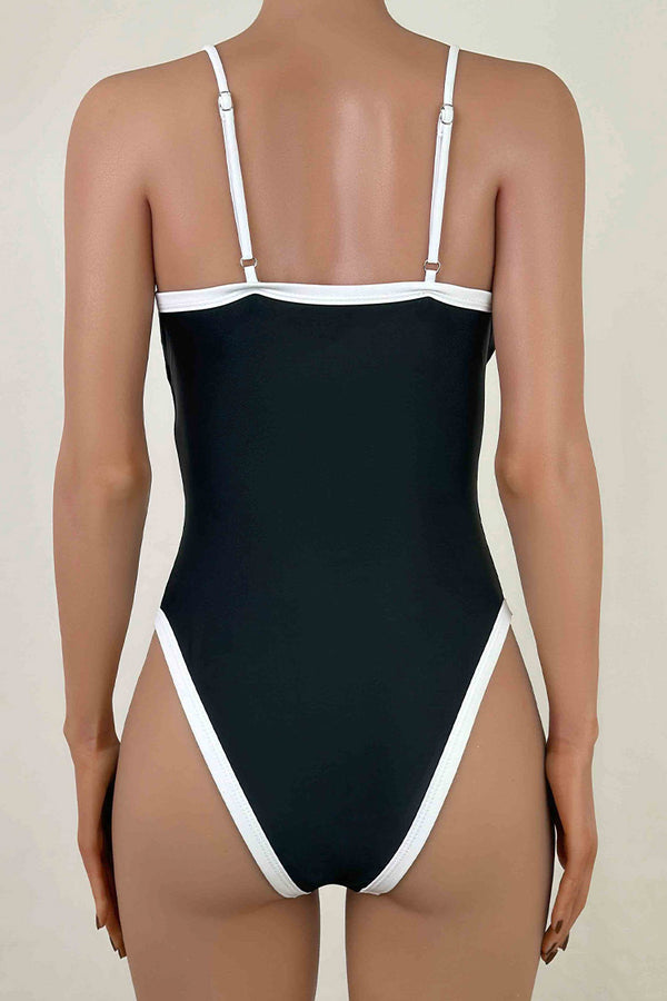 Vintage Contrast Trim High Cut Brazilian Cheeky One Piece Swimsuit