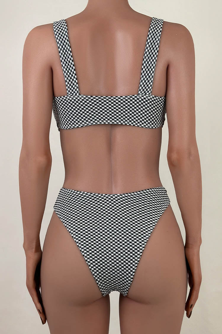 Vintage Gingham Print High Leg Brazilian Cheeky Twist Bralette Bikini Set