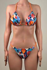 Abstract Tie Dye Braided Strap Brazilian Cheeky Scrunch Halter Triangle Bikini Set