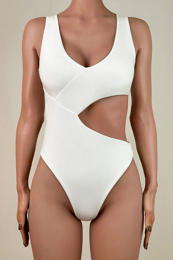 Asymmetric Cutout O Ring Open Back High Leg Brazilian Cheeky One Piece Swimsuit