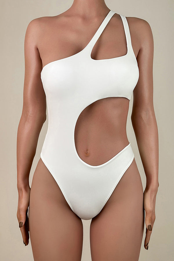 Asymmetric One Shoulder Cutout High Leg Brazilian Cheeky One Piece Swimsuit