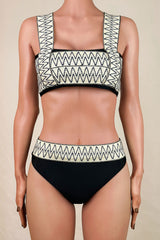 Boho Geometric Zig Zag Banded High Waist Brazilian Cheeky Bralette Bikini Set