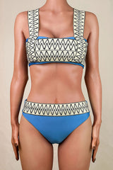 Boho Geometric Zig Zag Banded High Waist Brazilian Cheeky Bralette Bikini Set