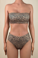 Classic Leopard Print Mid Waist Brazilian Cheeky Bandeau Bikini Set