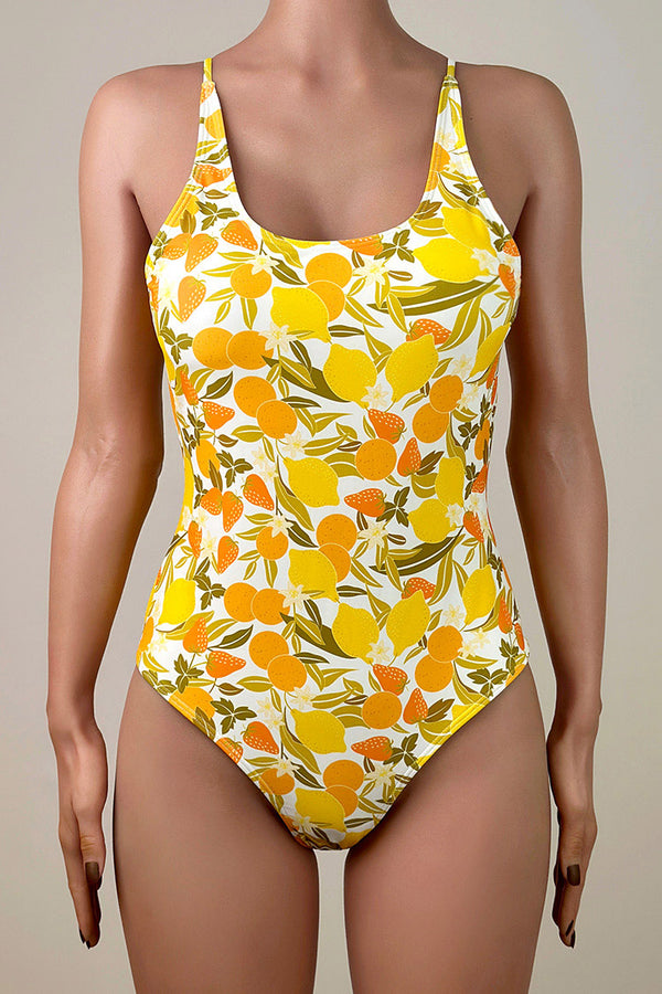 Colorful Printed Scoop Neck Open Back Brazilian Cheeky One Piece Swimsuit