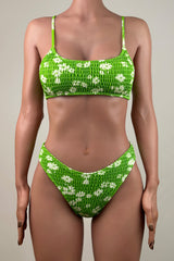 Cute Floral Shirred High Cut Brazilian Cheeky Bralette Bikini Set
