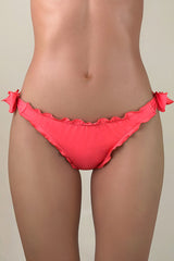 Cute Lettuce Trim Tie Strap Low Waist Brazilian Cheeky Scrunch Bikini Bottom