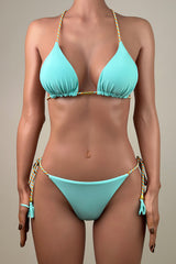 Fresh Braided Strap Tie Brazilian Cheeky Scrunch Halter Slide Triangle Bikini Set