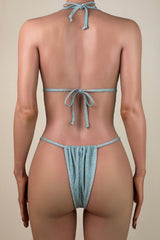 Glittering Metal Chain String Brazilian Cheeky Halter Triangle Bikini Set