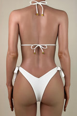 Iridescent Crystal Strappy Brazilian Cheeky Halter Slide Triangle Bikini Set