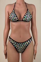 Luxury Crystal High Leg Brazilian Cheeky Halter Slide Triangle Bikini Set