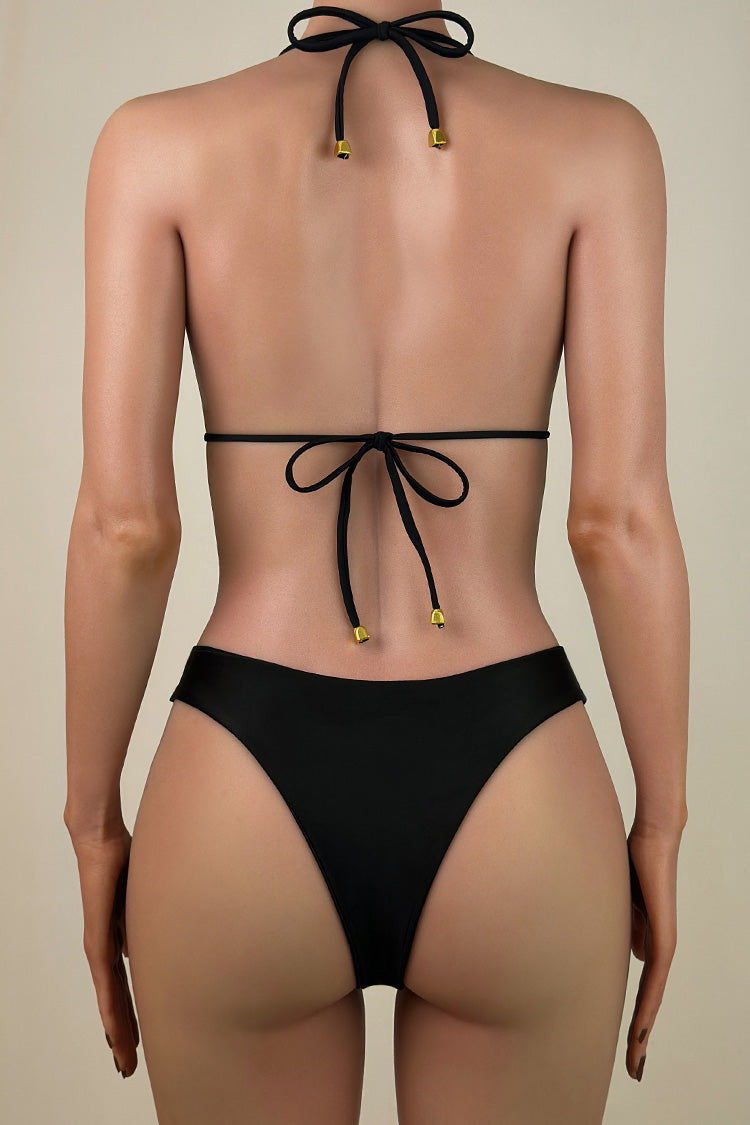 Luxury Crystal High Leg Brazilian Cheeky Halter Slide Triangle Bikini Set