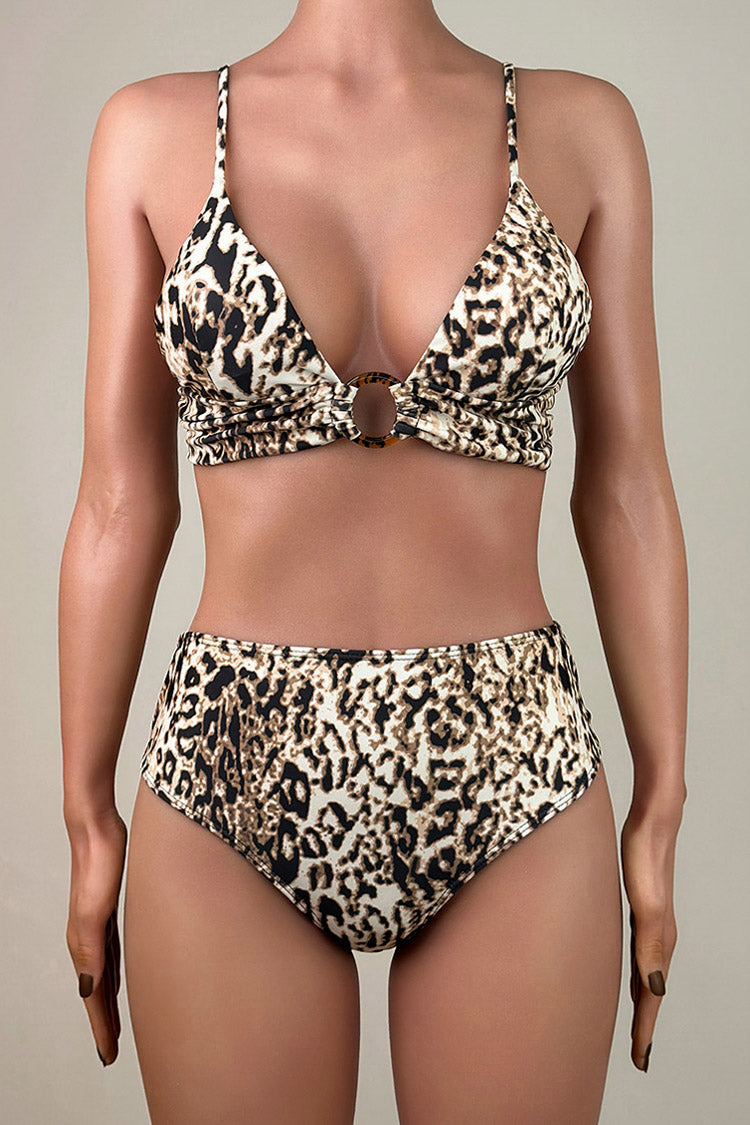 Modern Leopard Print High Waist Brazilian Cheeky O Ring Bralette Bikini Set