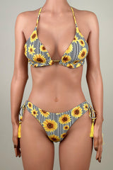 Playful Printed Rope Strap Tie Brazilian Cheeky Halter Slide Triangle Bikini Set