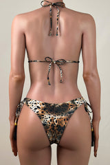 Playful Printed Rope Strap Tie Brazilian Cheeky Halter Slide Triangle Bikini Set