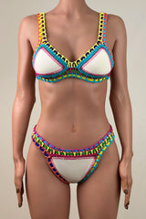 Reversible Crochet Banded Neoprene Low Rise Brazilian Cheeky Triangle Bikini Set