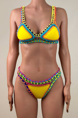 Reversible Crochet Banded Neoprene Low Rise Brazilian Cheeky Triangle Bikini Set