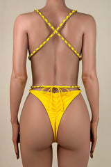 Sexy Chain Strap Wrap High Leg Brazilian Cheeky Scrunch Monokini One Piece Swimsuit