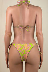 Sexy Contrast Snake Print Tie String Brazilian Cheeky Halter Triangle Bikini Set