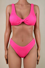 Sexy Crinkled High Cut Brazilian Cheeky Twisted Front Bralette Bikini Set