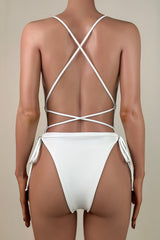 Sexy Deep V Low Back Tie String High Cut Brazilian Cheeky One Piece Swimsuit