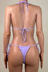 Sexy Drawstring Ruched Tie String Brazilian Cheeky Halter Micro Triangle Bikini Set