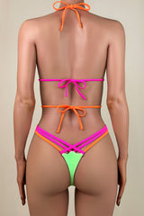 Sexy Metal Chain High Leg Brazilian Cheeky Thong Halter Slide Triangle Bikini Set